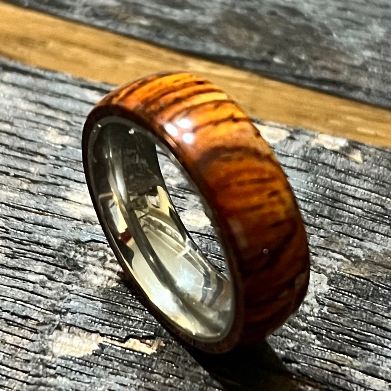 Genuine Cocobolo Wood/Stainless Steel band band  Comfort Fit with Polished Finish Fast Shipping One Year Warranty Hand Crafted Easy to Care for